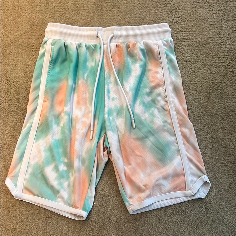 (M) CSG Green & Orange Tie-Dye Athletic Shorts